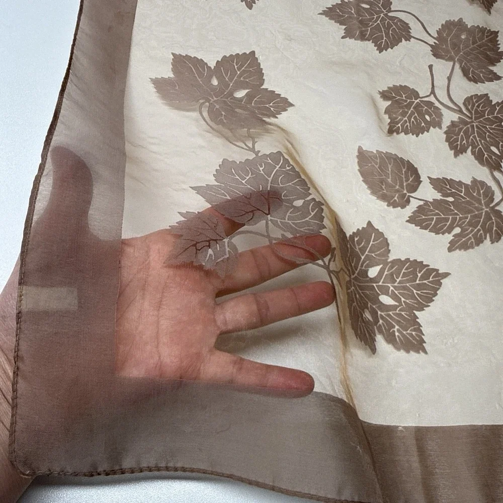 Vintage Italian Scarf Sheer Mauve Brown Floral Leaves 17x47